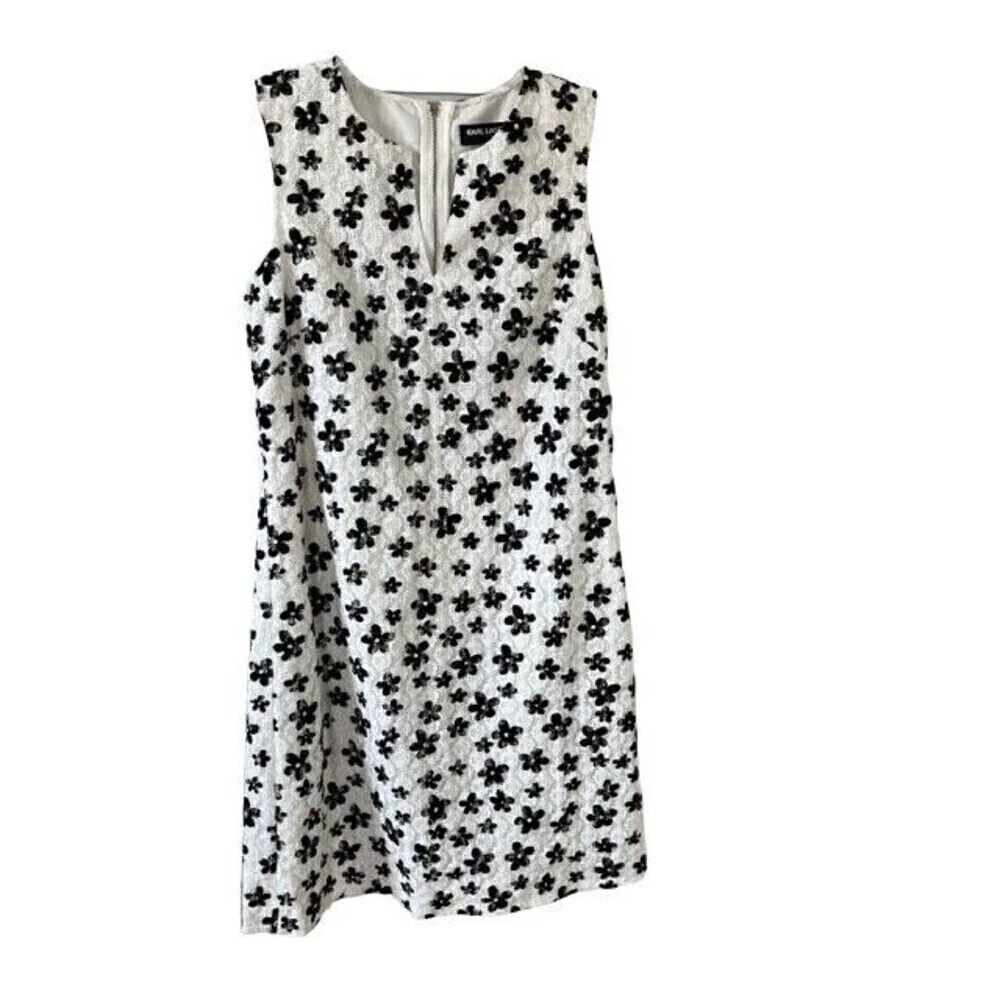 Karl Lagerfeld Black White Floral Shift Dress NWT Size 6 - Picture 3 of 9